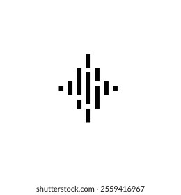A symmetrical abstract design featuring a series of vertical rectangles arranged in a balanced pattern. The lines vary in height, creating a dynamic visual effect.