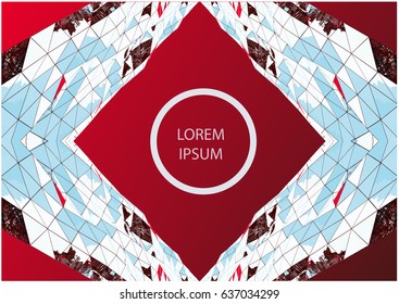 Symmetrical abstract geometric background with triangulated rhombus isolated on red gradient background. Vector illustration. Element for design cards, posters, invitations and other objects