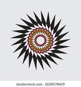 Um padrão geométrico abstrato simétrico é exibido contra um fundo cinza claro.