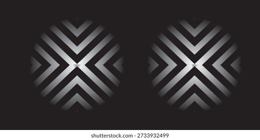 Symmetrical abstract geometric pattern on black background with glowing focal shapes