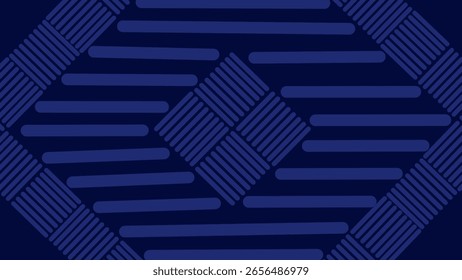 The symmetrical abstract illustration in the shape of a hexagon with a blue line motif forming a grid gives the impression of futuristic technology.