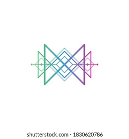 symmetrical abstract logo from the outline of rectangular and triangular shapes arranged on a horizontal line