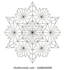 Symmetrical abstract ornament of interwoven geometric shapes. One of a series of pattern background for print, clothes, fabrics or tiles. Vector illustration the black lines on a white backdrop