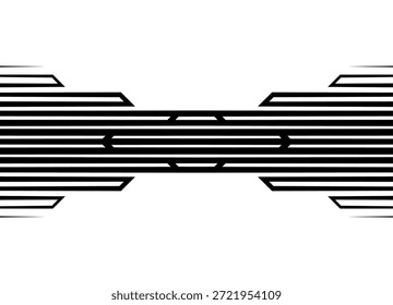 Patrón Abstractas simétrico de líneas negras sobre fondo blanco. Patrón de Vector para cubiertas, etiquetas, publicidad, ropa deportiva, juguete, cubierta, embalaje. Elemento de diseño rayado. Fondo de Vector moderno.