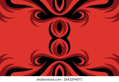 Symmetrical Abstract Pattern with Red and Black Curved Design Elements
