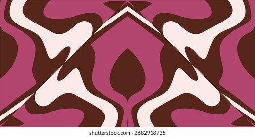 A Symmetrical Abstract Pattern With Swirling Shapes In Pink And Brown Hues.