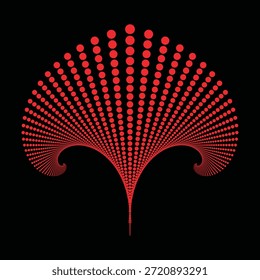 Padrão de ponto vermelho abstrato simétrico com espirais fractais e forma do ventilador no plano de fundo preto