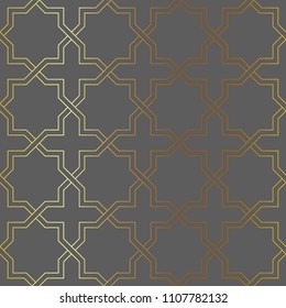 Symmetrical abstract vector background in arabian style made of gold geometric line. Islamic traditional pattern.
