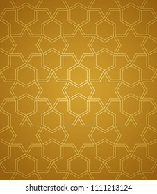 Symmetrical abstract vector background in arabian style made of gold geometric line. Islamic traditional pattern.