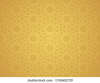Fondo de vector simétrico abstracto en estilo árabe hecho de línea geométrica de oro. Patrón tradicional islámico.