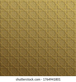 Symmetrischer abstrakter Vektorhintergrund im arabischen Stil aus Prägen geometrischer Formen mit Schatten. Traditionelles islamisches Muster. Goldfarbe.
