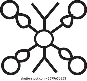 Symmetrical Abstract Vector Icon of a Symbol with Radial Branches and Circles Line Art