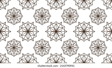 Vector simétrico abstracto de fondo islámico tradicional en estilo arabio hecho de formas geométricas en relieve. Colores en blanco y negro. El patrón sin foco se encuentra en la paleta de los swatches.