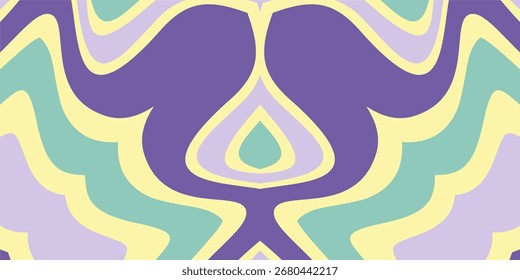 Um padrão de onda abstrata simétrico com cores pastel e formas fluidas.