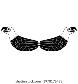 Symmetrical animal decor or frame with two birds. Seagull or gull. Black and white silhouette. Native American ethnic art of Tsimshian Indians.