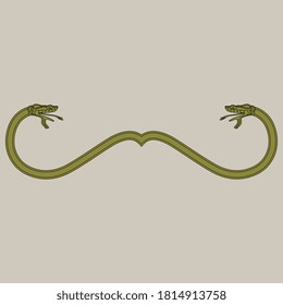 Symmetrical animal decor with two fantastic snakes or dragons. Monochrome silhouette.
