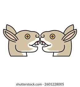 Symmetrical animal decor with two stylized heads of a hare or rabbit. Ethnic Native American design from Mexican codex. Isolated vector illustration..