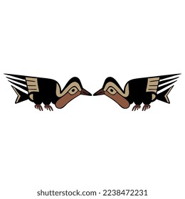 Symmetrical animal design or border with two stylized birds. Ethnic folk style. Ancient Peruvian tribal motif of Nazca Indians.