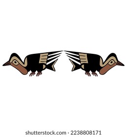 Symmetrical animal design or border with two stylized birds. Ethnic folk style. Ancient Peruvian tribal motif of Nazca Indians.