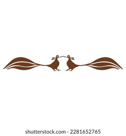 Symmetrical animal design or frame with two stylized birds. Ethnic Native American pottery design of Acoma Pueblo Indians. Isolated vector illustration.