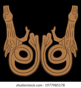 Symmetrical animal design with two fantastic dragons. Medieval Celtic motif.