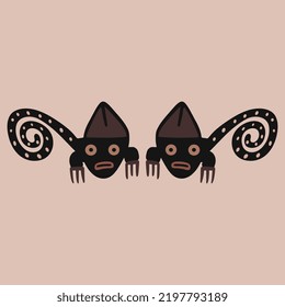 Symmetrical animal design with two fantastic creatures with spiral tails. Native American art of Nazca Indians from ancient Peru.	