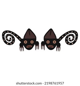 Symmetrical animal design with two fantastic creatures with spiral tails. Native American art of Nazca Indians from ancient Peru. Isolated vector illustration.