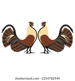 Symmetrical animal design with two roosters. Ancient Greek vase panting style. Isolated vector illustration. On white background.