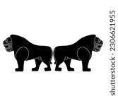 Symmetrical animal design, with two standing Hittite lions in profile. Black and white silhouette.