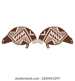 Symmetrical animal design with two stylized partridge birds. Native American art of Mogollon Indians. Mimbres pottery.