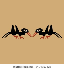 Symmetrical animal design with two stylized birds. Native American design of Nazca Indians from ancient Peru.