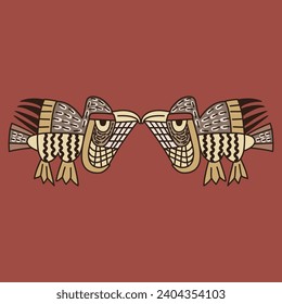 Symmetrical animal design with two stylized birds. Native American motif of Nazca Indians from ancient Peru.