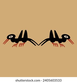 Symmetrical animal design with two stylized birds. Native American design of Nazca Indians from ancient Peru.