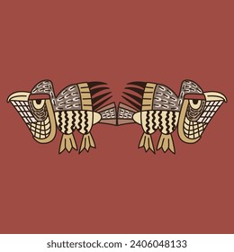 Symmetrical animal design with two stylized birds. Native American motif of Nazca Indians from ancient Peru.