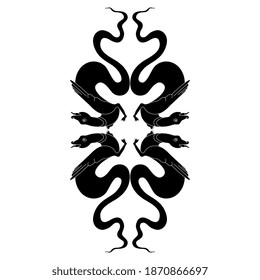 
Symmetrical animal ornament with medieval dragons or winged serpents. Black and white silhouette.
