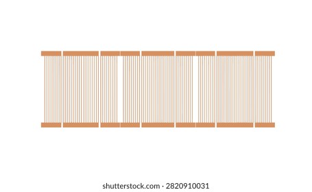 Symmetrical array of parallel copper-colored vertical bars connected by horizontal strips on a white background.