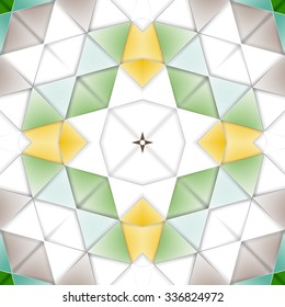Symmetrical background element with bold geometrical patterns and stylized floral pattern. For wallpaper, pattern fills, web page background, surface textures for print and dalle production.