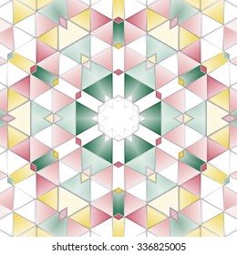 Symmetrical background element with bold geometrical patterns and stylized floral pattern. For wallpaper, pattern fills, web page background, surface textures for print and dalle production.