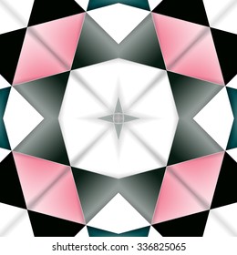 Symmetrical background element with bold geometrical patterns and stylized floral pattern. For wallpaper, pattern fills, web page background, surface textures for print and dalle production.