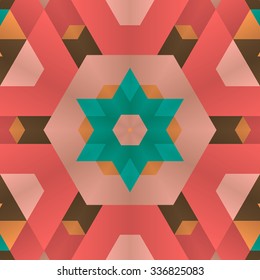 Symmetrical background element with bold geometrical patterns and stylized floral pattern. For wallpaper, pattern fills, web page background, surface textures for print and dalle production.