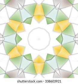 Symmetrical background element with bold geometrical patterns and stylized floral pattern. For wallpaper, pattern fills, web page background, surface textures for print and dalle production.