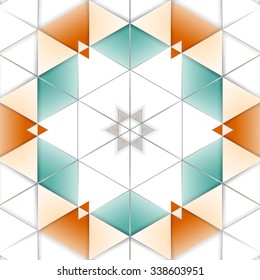 Symmetrical background element with bold geometrical patterns and stylized floral pattern. For wallpaper, pattern fills, web page background, surface textures for print and dalle production.