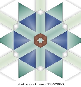 Symmetrical background element with bold geometrical patterns and stylized floral pattern. For wallpaper, pattern fills, web page background, surface textures for print and dalle production.