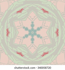 Symmetrical background element with bold geometrical patterns and stylized floral pattern. For wallpaper, pattern fills, web page background, surface textures for print and dalle production.