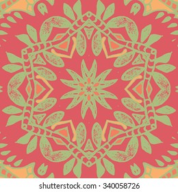 Symmetrical background element with bold geometrical patterns and stylized floral pattern. For wallpaper, pattern fills, web page background, surface textures for print and dalle production.