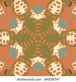 Symmetrical background element with bold geometrical patterns and stylized floral pattern. For wallpaper, pattern fills, web page background, surface textures for print and dalle production.