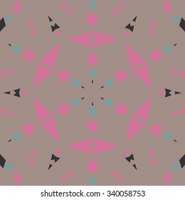 Symmetrical background element with bold geometrical patterns and stylized floral pattern. For wallpaper, pattern fills, web page background, surface textures for print and dalle production.