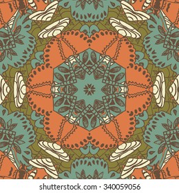 Symmetrical background element with bold geometrical patterns and stylized floral pattern. For wallpaper, pattern fills, web page background, surface textures for print and dalle production.