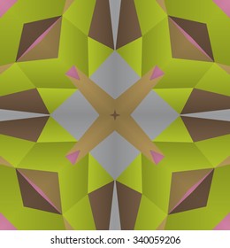 Symmetrical background element with bold geometrical patterns and stylized floral pattern. For wallpaper, pattern fills, web page background, surface textures for print and dalle production.