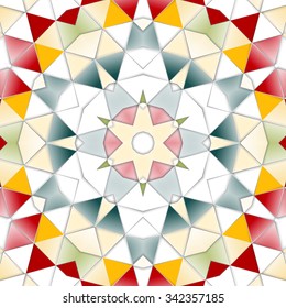 Symmetrical background element with bold geometrical patterns and stylized floral pattern. For wallpaper, pattern fills, web page background, surface textures for print and dalle production.